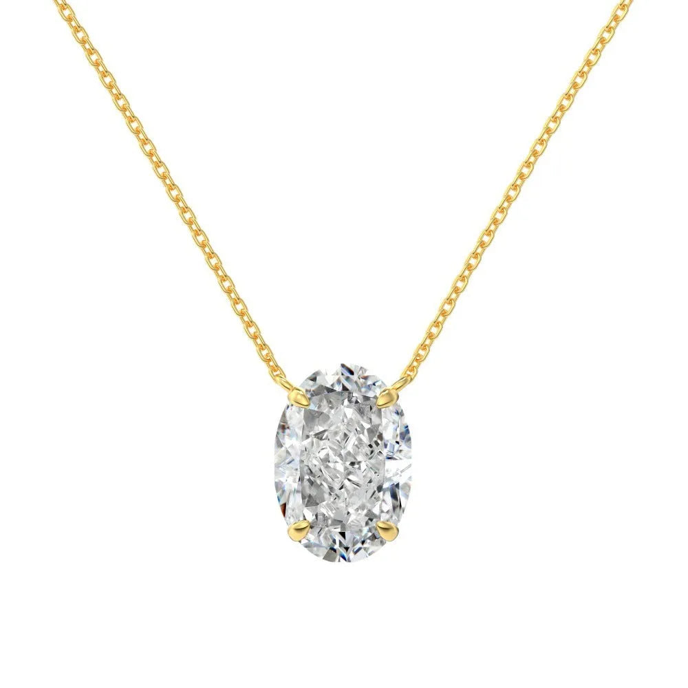 Sterling silver necklace with geometric oval ice flower pendant in gold plating