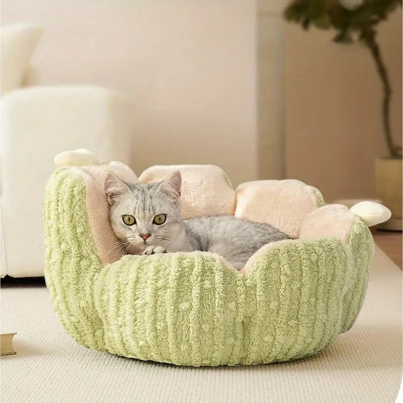 Green and purple cactus cat litter kennel pet bed for dogs and cats showing large and small size options