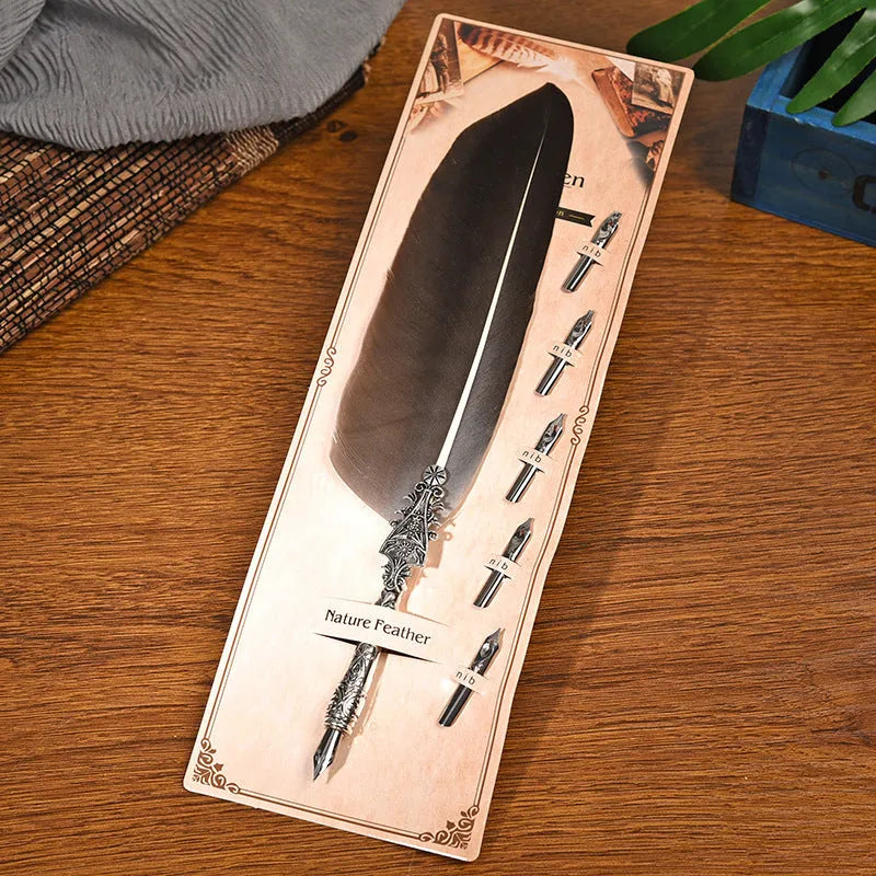 European retro vintage feather pen with zinc alloy shell in various colours measuring 30x13x4 cm