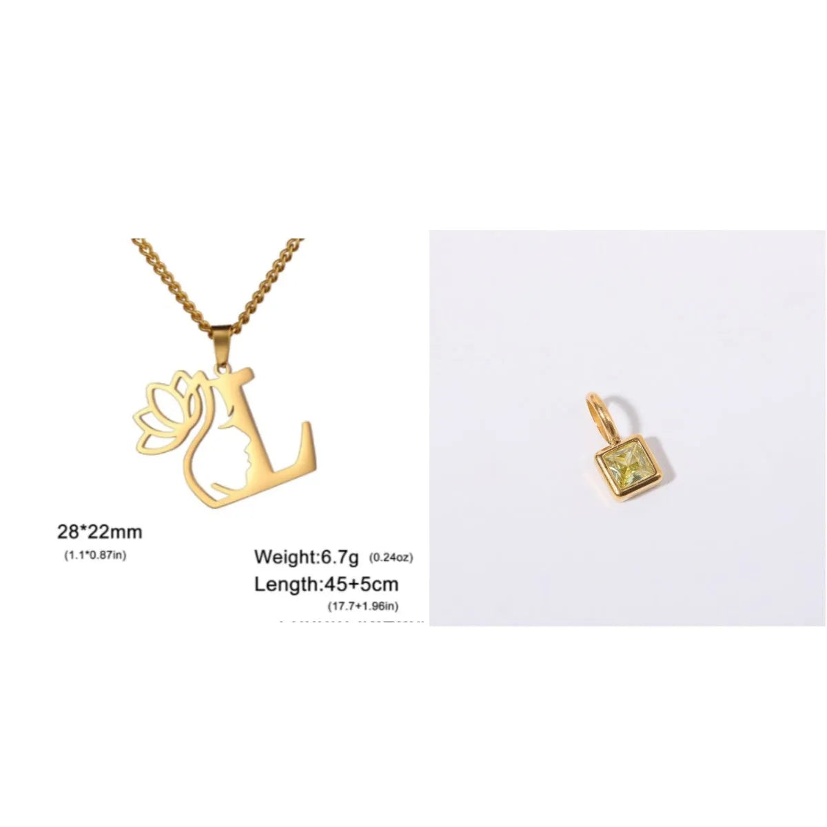 Stainless steel necklace with cross chain design and initial pendant in gold or silver finish