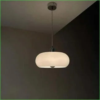 Bauhaus three-headed glass egg tart pendant light in retro style, shown in milk white.