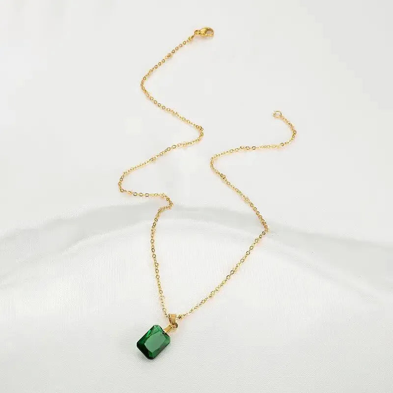 Copper geometric necklace with rectangular quadrilateral pendant on O-ring chain