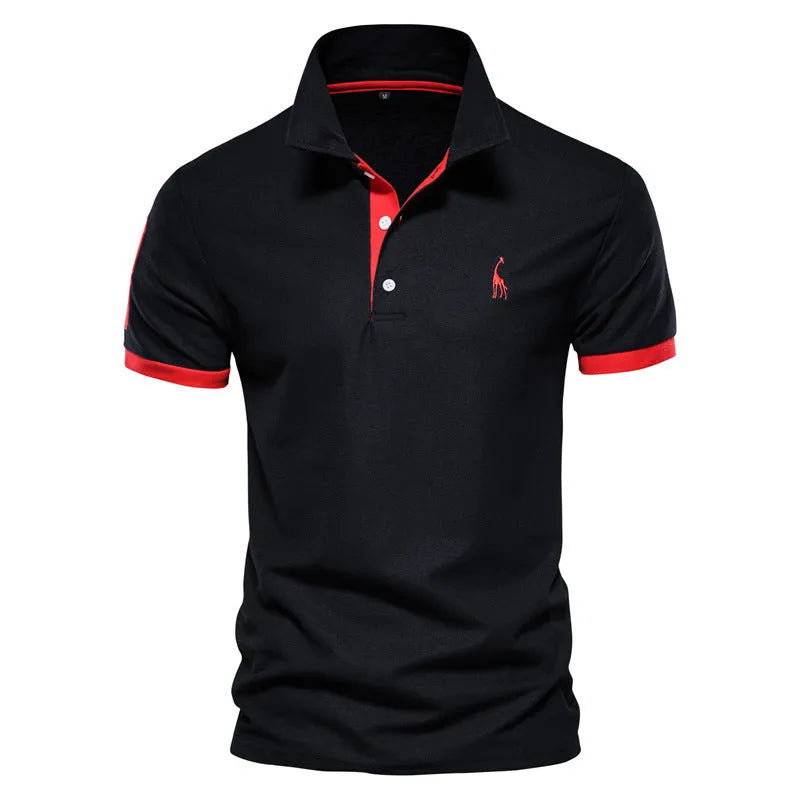 Men's deer embroidered slim fit T-shirt in cotton blend fabric, short sleeve casual top