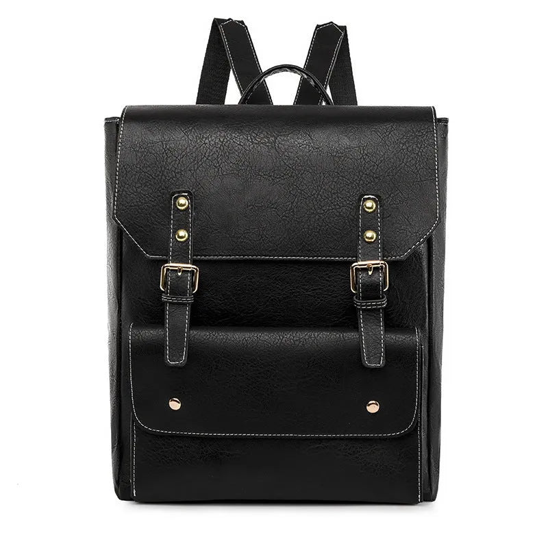 Korean style retro simple backpack in soft PU material showing ventilation features and available colour options