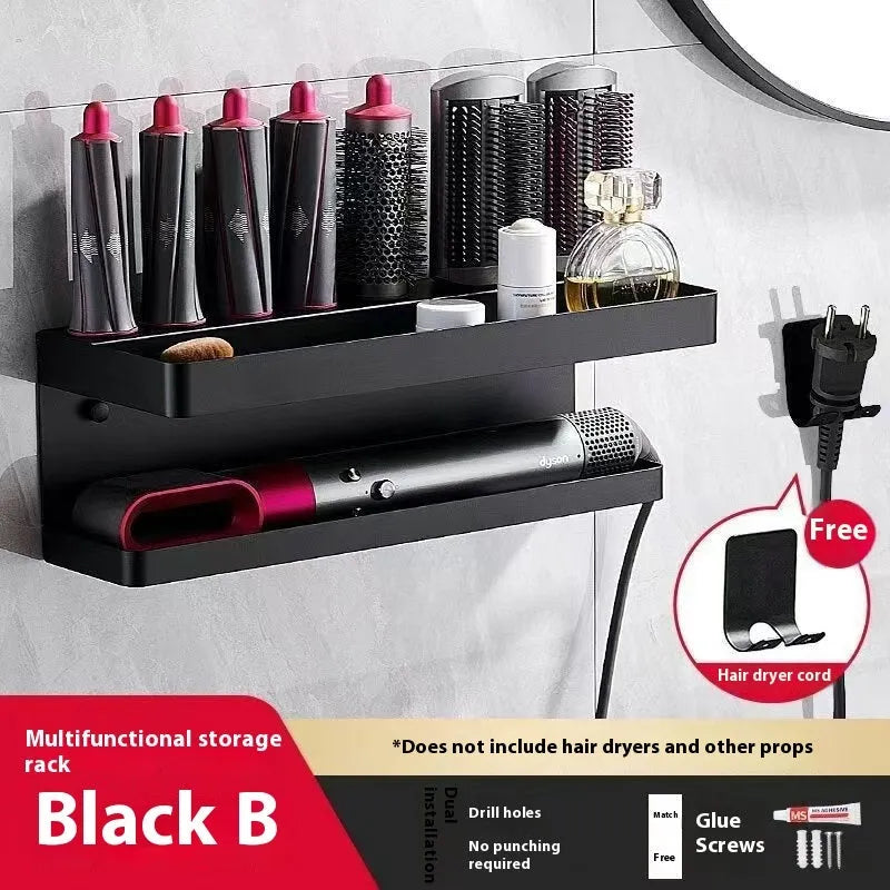 White double-layer aluminium bathroom storage rack with Marcel Waver shape holding hair curlers