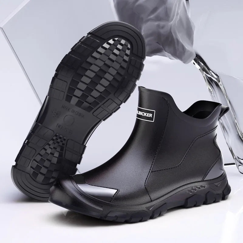 PVC outdoor wading shoes with non-slip soles in short tube rain boot style