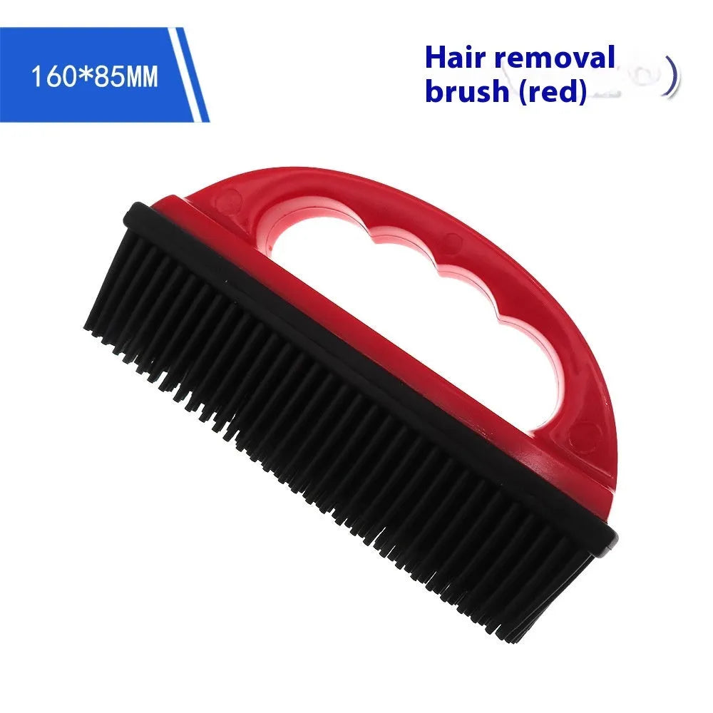 Red pet grooming brush with hair removal feature for dogs, cats and carpet cleaning measuring 160x85mm