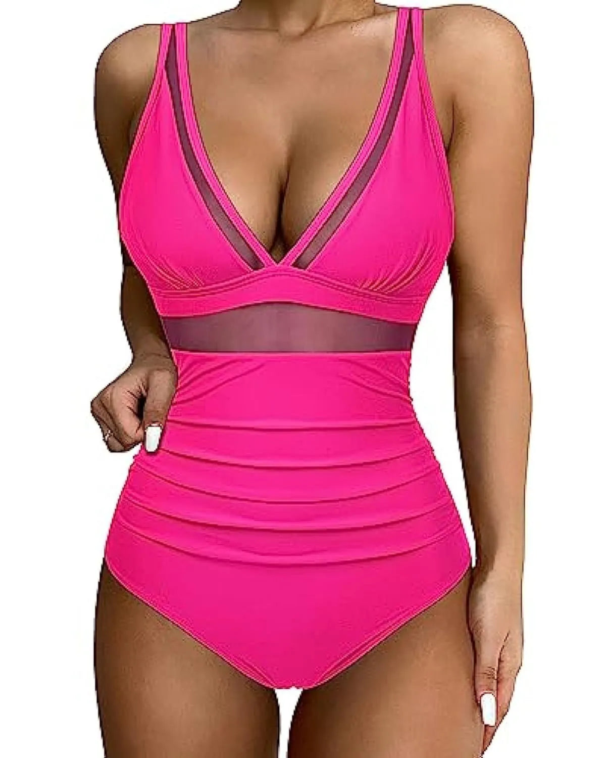 Women's high-waist one-piece swimsuit in quick-drying polyester fabric, backless design