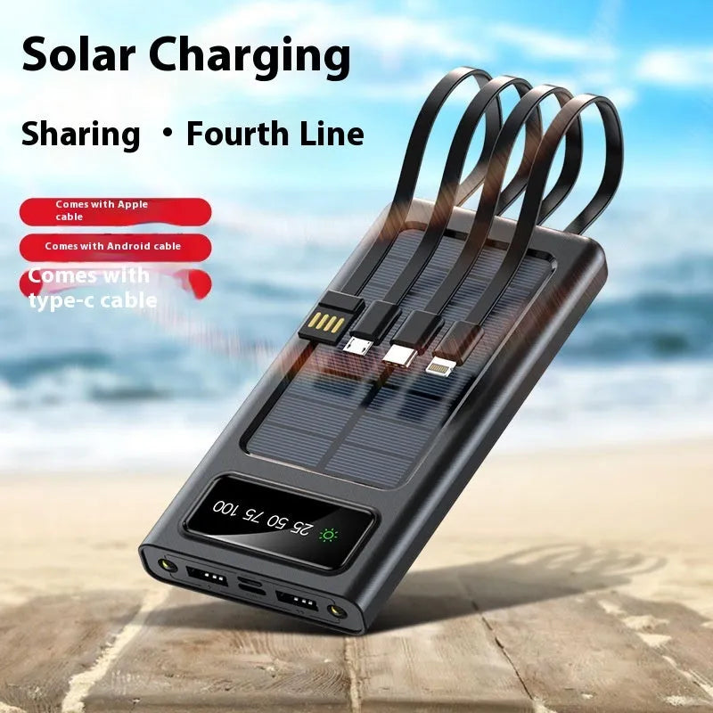 Black and white solar power bank with USB port and 20000mAh capacity for mobile phones