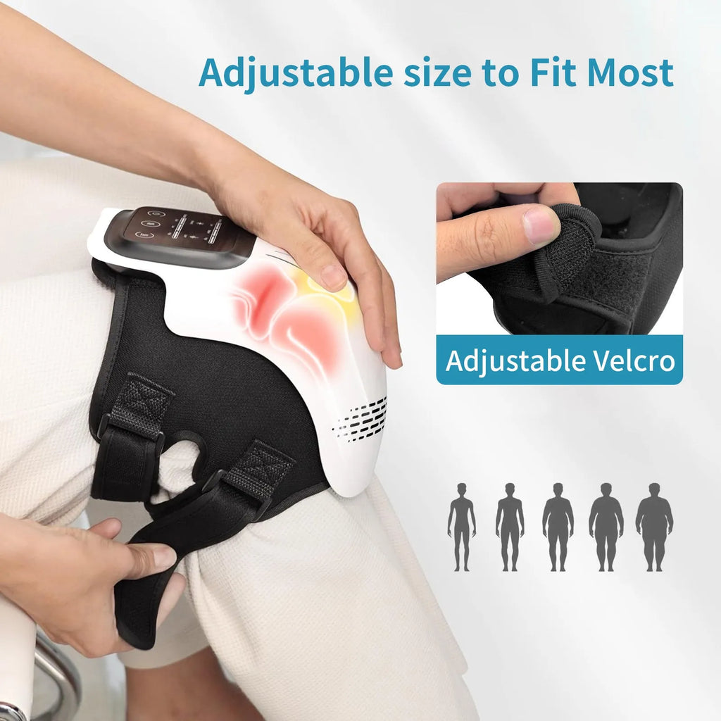 Electric knee massager with heating and vibration functions in white and wood colour options