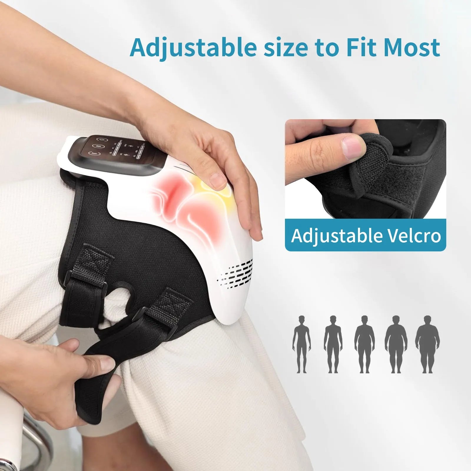 Electric knee massager with heating and vibration functions in white and wood colour options