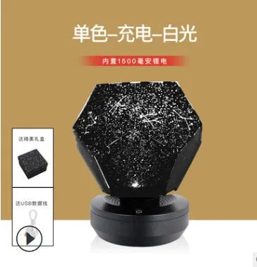 LED star projector showing constellation projection on bedroom ceiling with remote control
