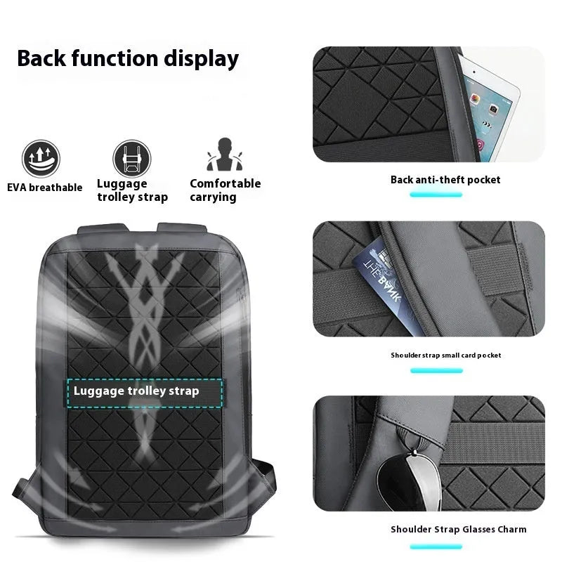 Lightweight Oxford cloth men's backpack in solid colour with sewing line details