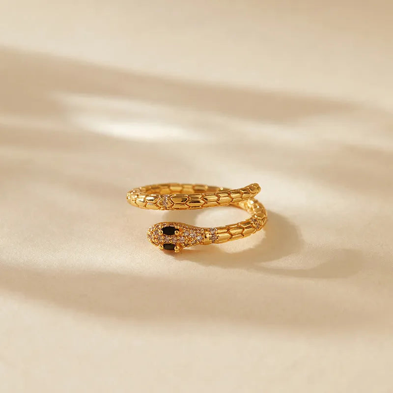 Adjustable snake-shaped copper index finger ring with 18K gold colour retention