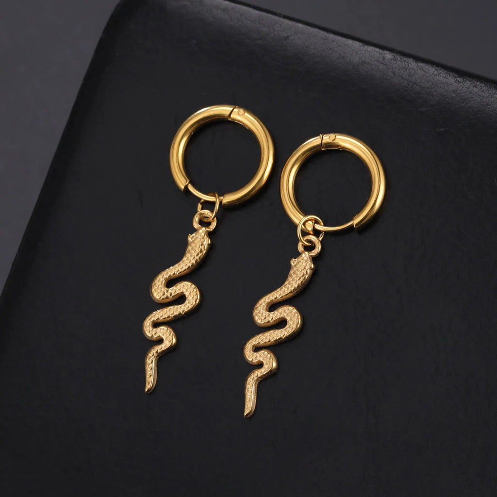 Gold plated snake-shaped vintage clip-on earrings with stainless steel construction