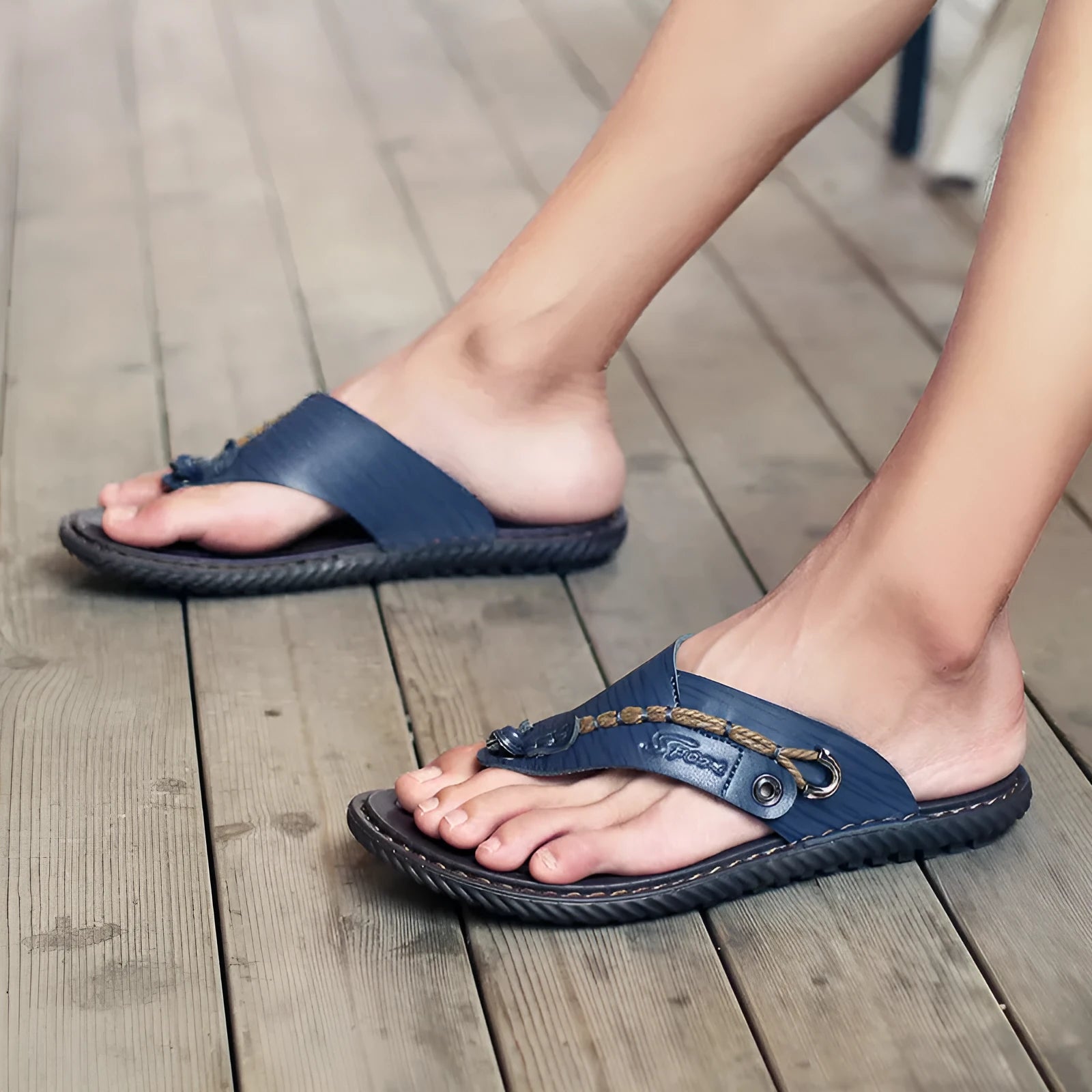 Men's casual non-slip slippers in black PU leather showing size options