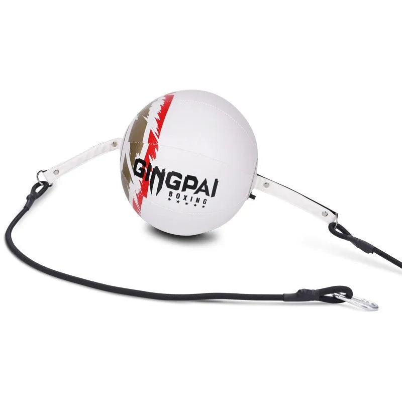 Black, green and black, and white PU hanging boxing speed ball for reaction training.