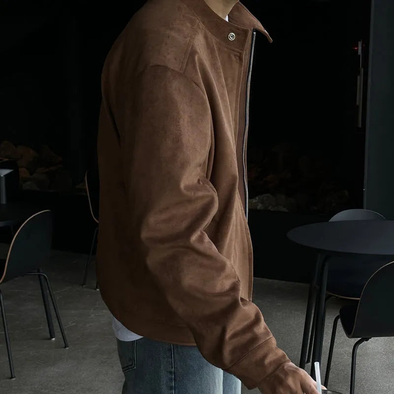 Brown Maillard stand-up collar hooded rabbit fur jacket in camel colour loose fit