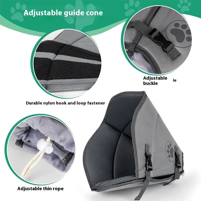 Adjustable polyester pet anti-bite collar ring in sizes L, M, XL for post-surgery recovery.