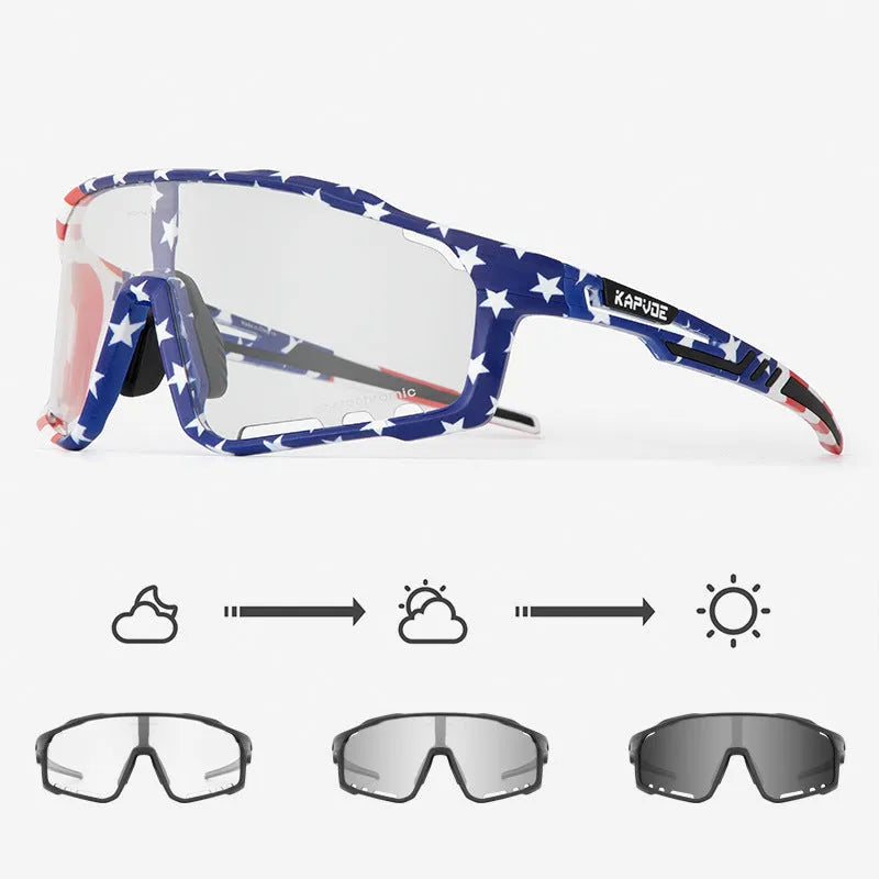 TR90 photochromic cycling sports goggles with a semi-rimless frame in one of 14 available colours.