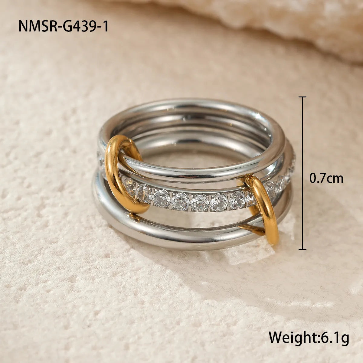 Stacked colour matching stainless steel ring with 18K gold plating for women in free size