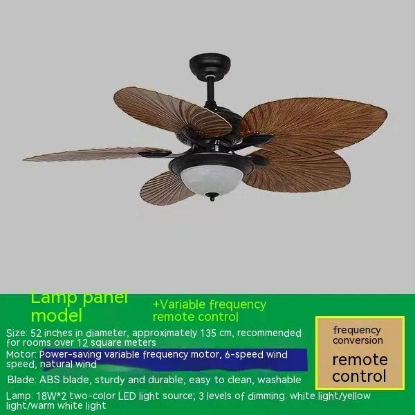 52-inch retro style ceiling fan light with wooden blades and integrated three-light fixture