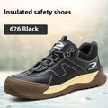 Leather safety work shoes with rubber soles in black, brown, grey, and khaki colours available in sizes 36-46