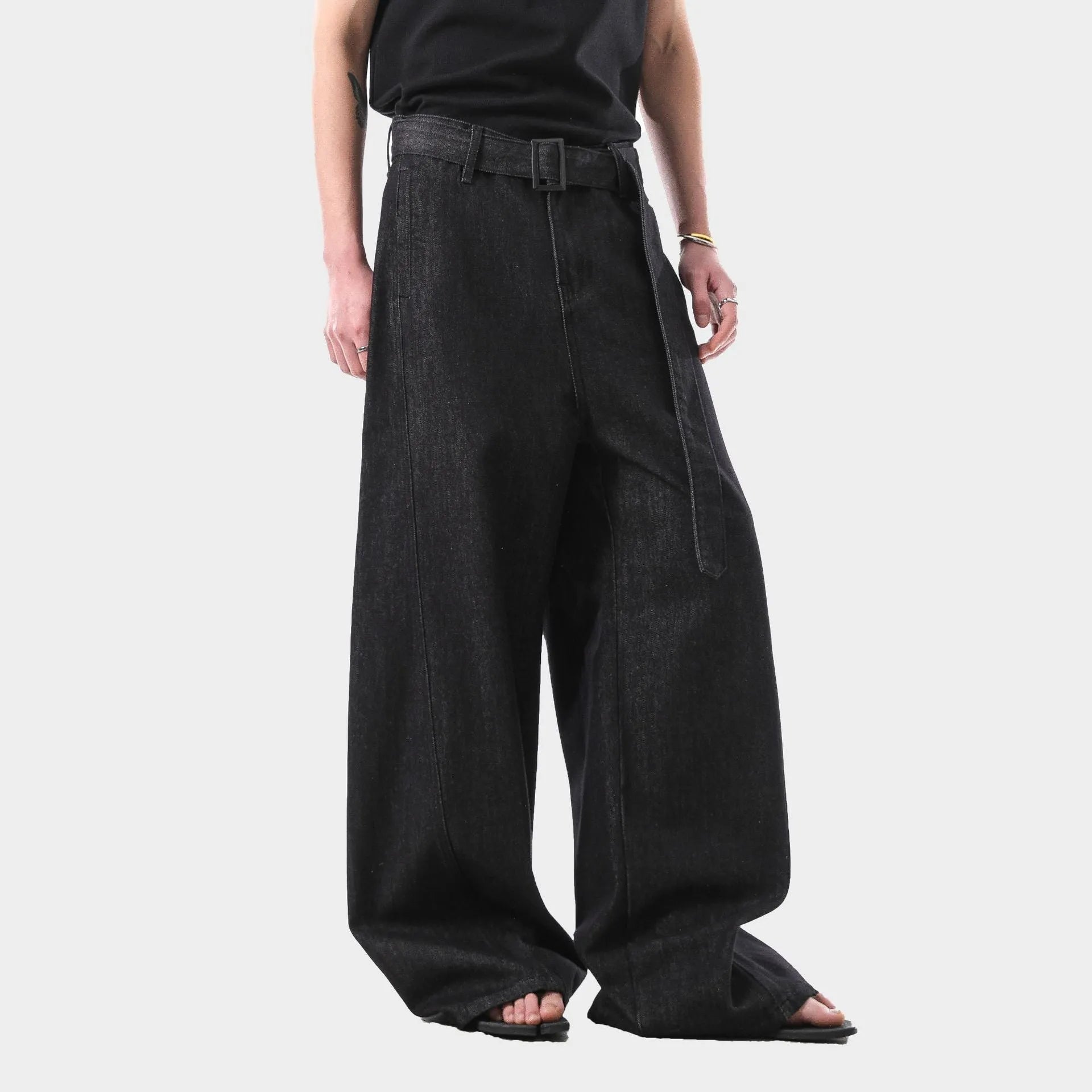 Women's black gold high waist straight leg denim jeans with zip fly retro style