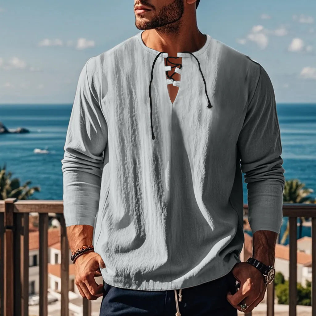 Solid colour cotton linen loose ruff shirt on hanger in one of ten available colours