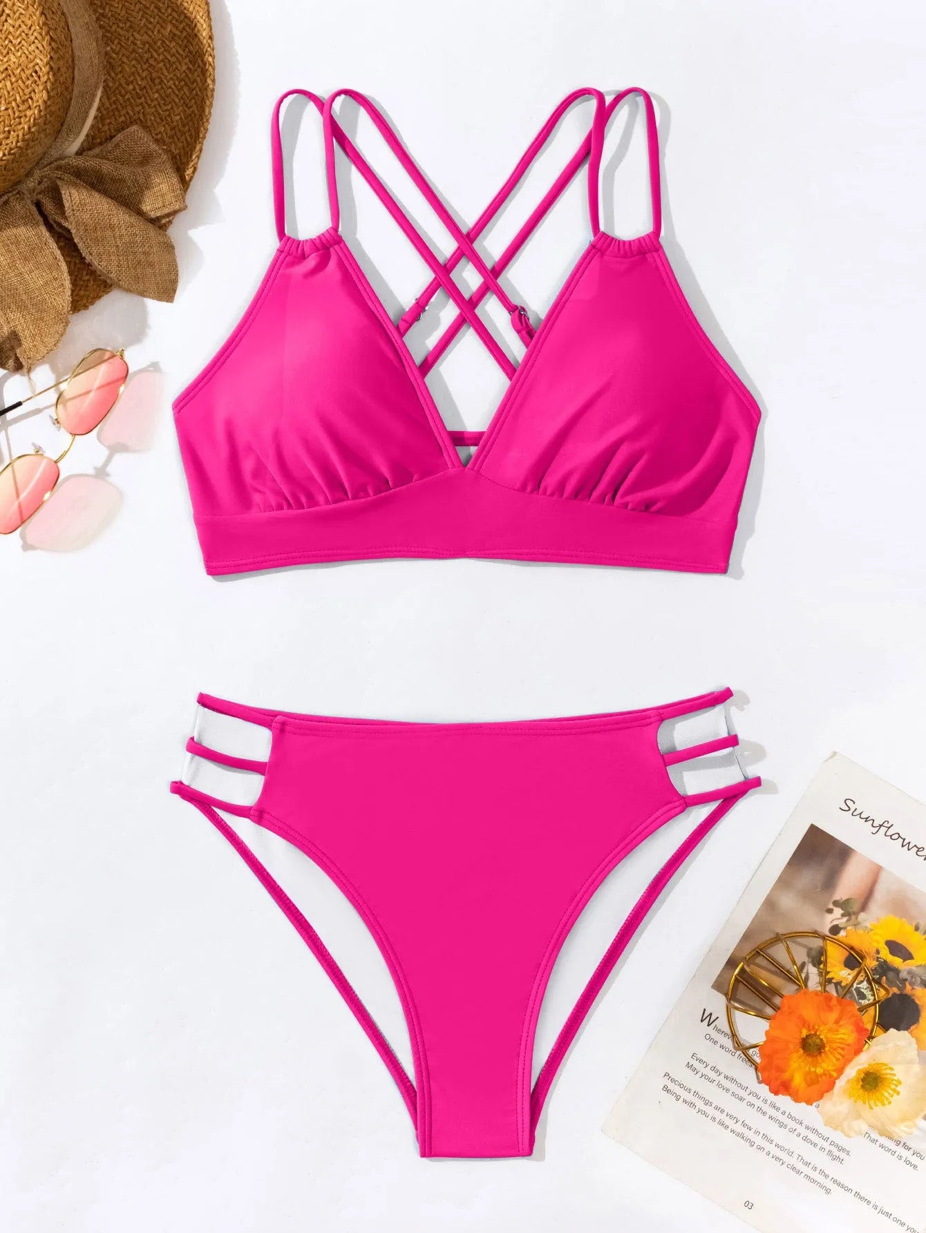 Women's V-neck halter bikini set with removable padding in multiple colour options