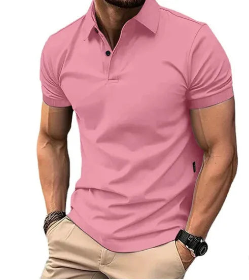 Men's slim fit solid colour short sleeve casual shirt with button front in cotton polyester fabric