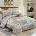 Pure cotton Korean style bedspread set with quilted texture on a bed, showing non-slip cover and matching pillowcases.