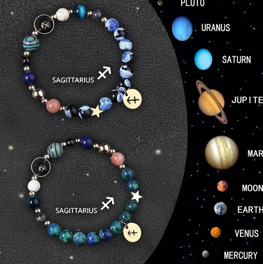 Set of two beaded bracelets made from natural stone, representing Chinese zodiac signs.