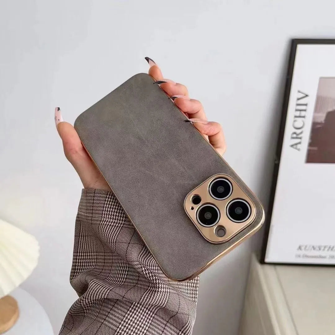 Leather texture iPhone case in grey showing TPU construction and solid colour finish