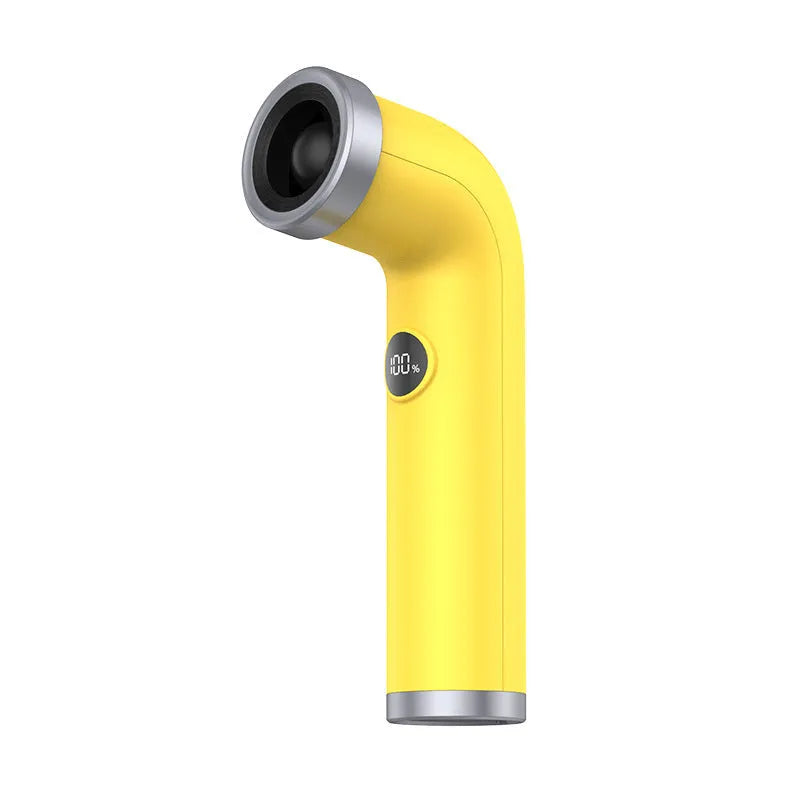 Bladeless turbine fan in apricot colour with lithium battery power