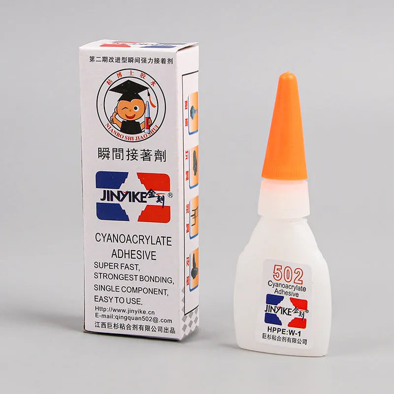 Two tubes of instant strong shoe repair adhesive glue, showing 3g and 8g size options.