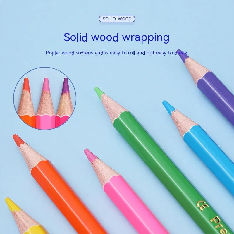Set of wooden double-headed colour pencils showing both pencil tip and brush tip, arranged in a case.