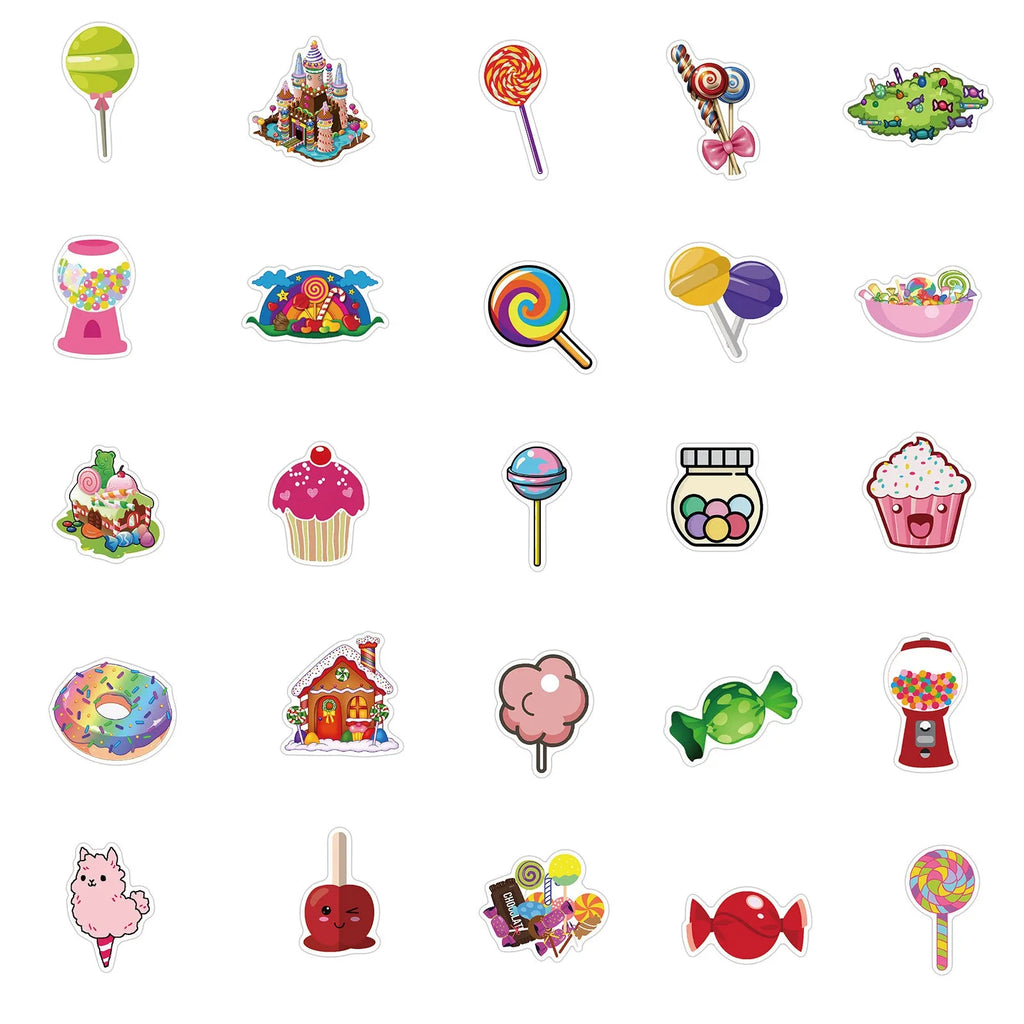 Colourful candy series graffiti stickers pack of 50 sheets measuring 4-6cm