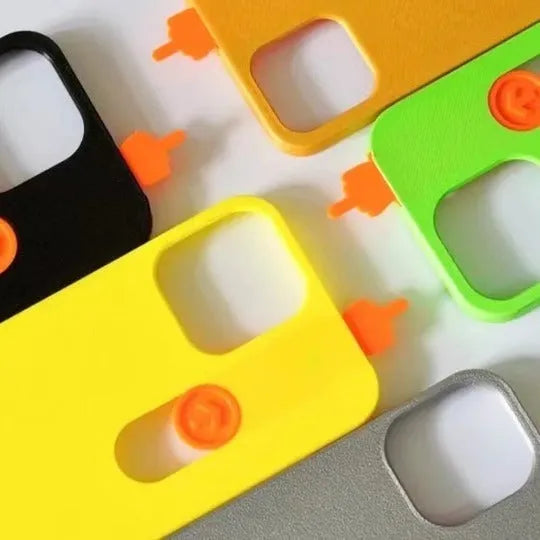 Bright yellow spoof phone case with 3D sliding middle finger design for iPhone
