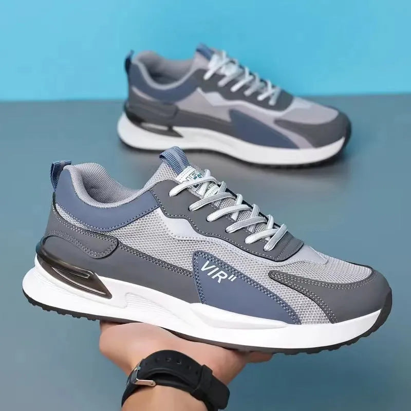 Men's colour block mesh sneakers with lace-up design in black, grey, and white colour options