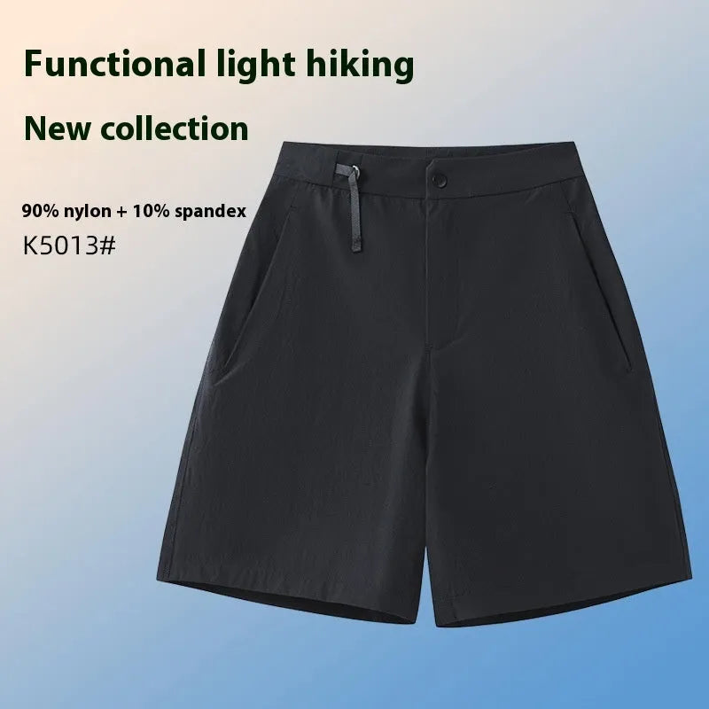 Men's quick-drying sports shorts in Army Green colour on a grey background.