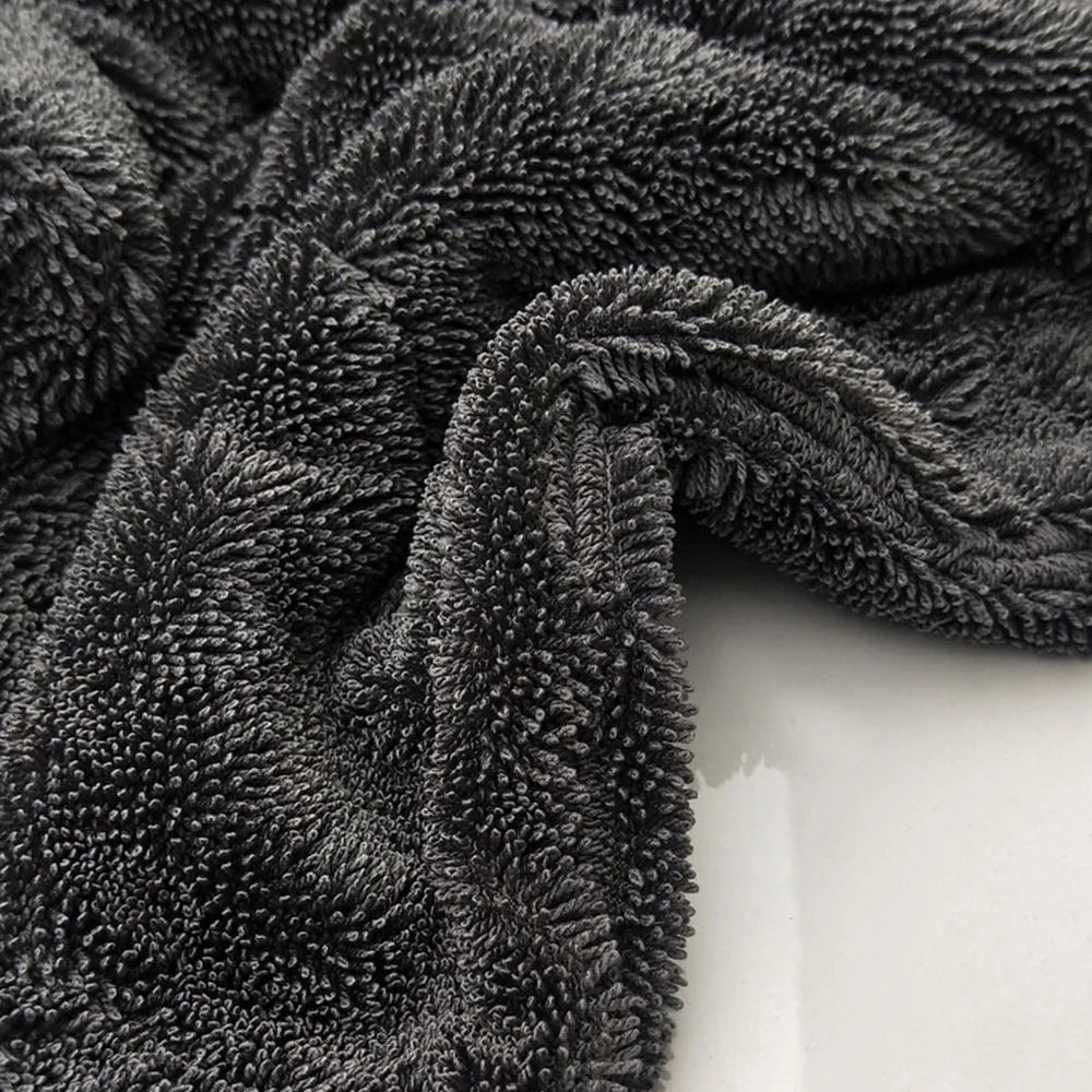 Grey microfiber car wash towel measuring 40cm by 40cm on a solid background.