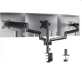 Black aluminium gas spring monitor arm holding a 27-inch computer screen