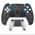 PS5 controller with anti-scratch PVC handle stickers applied, showing one of eight available design styles.