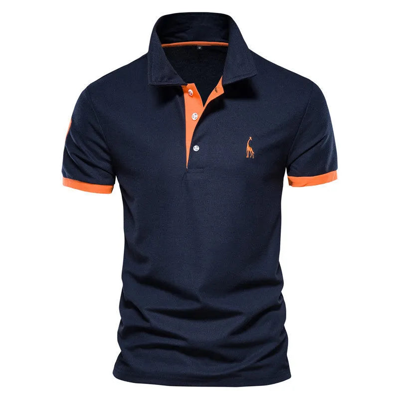 Men's deer embroidered slim fit T-shirt in cotton blend fabric, short sleeve casual top