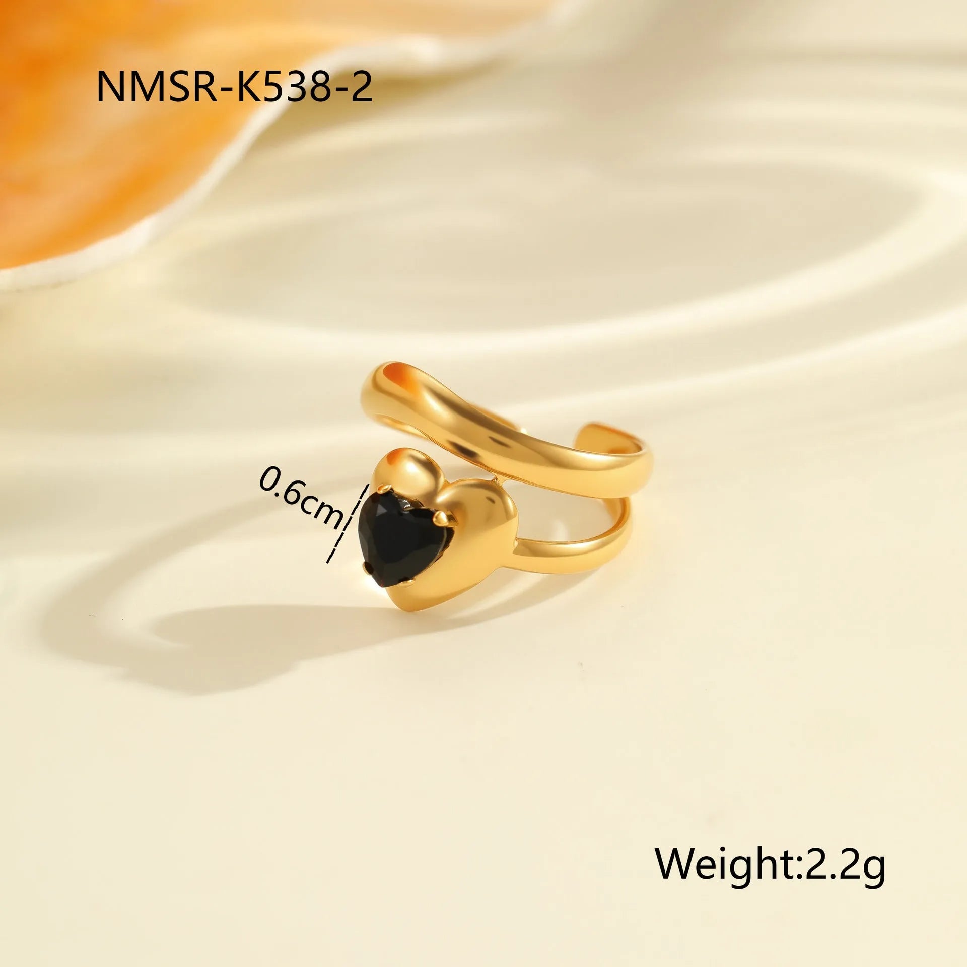 Geometric open mouth adjustable ring with inlaid zircon detailing on electroplated stainless steel