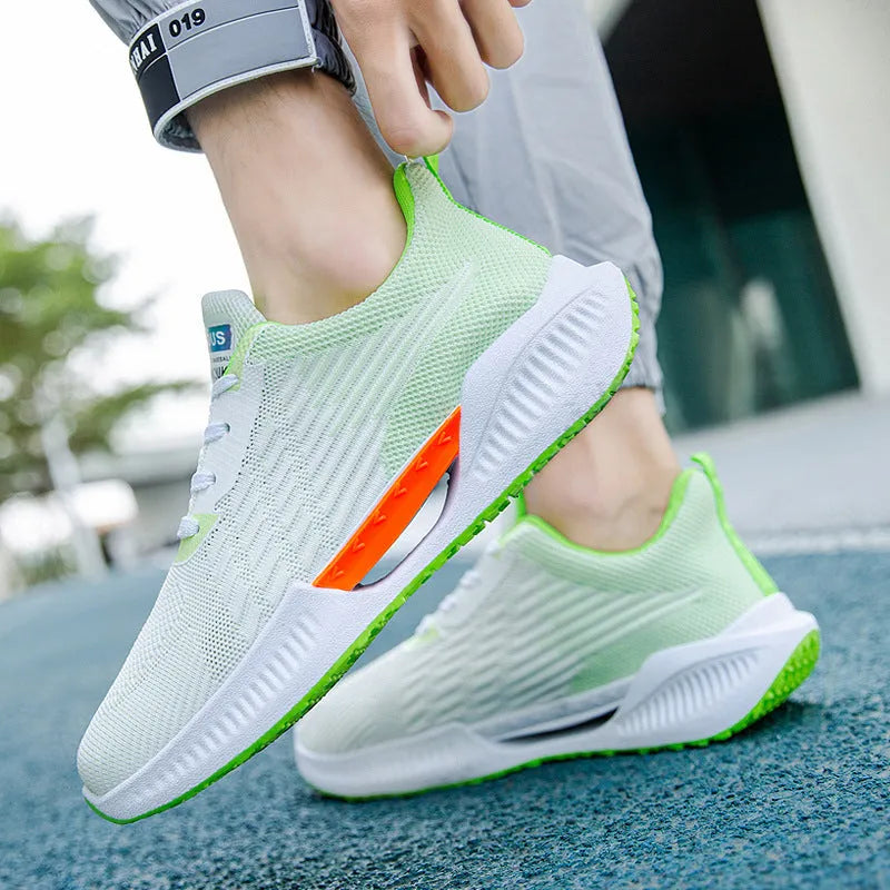 Men's blue casual sports shoes with cloth mesh upper and round toe design on a white background