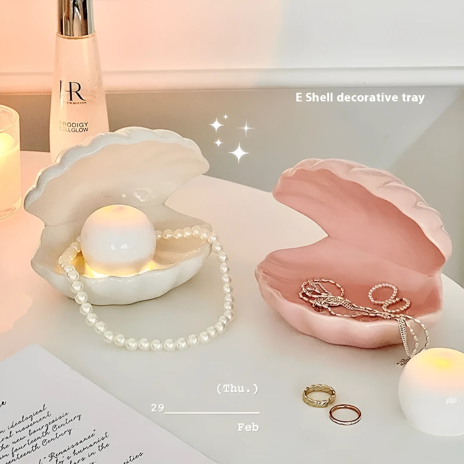 Yellow white porcelain night lamp and storage tray set with modern simple design
