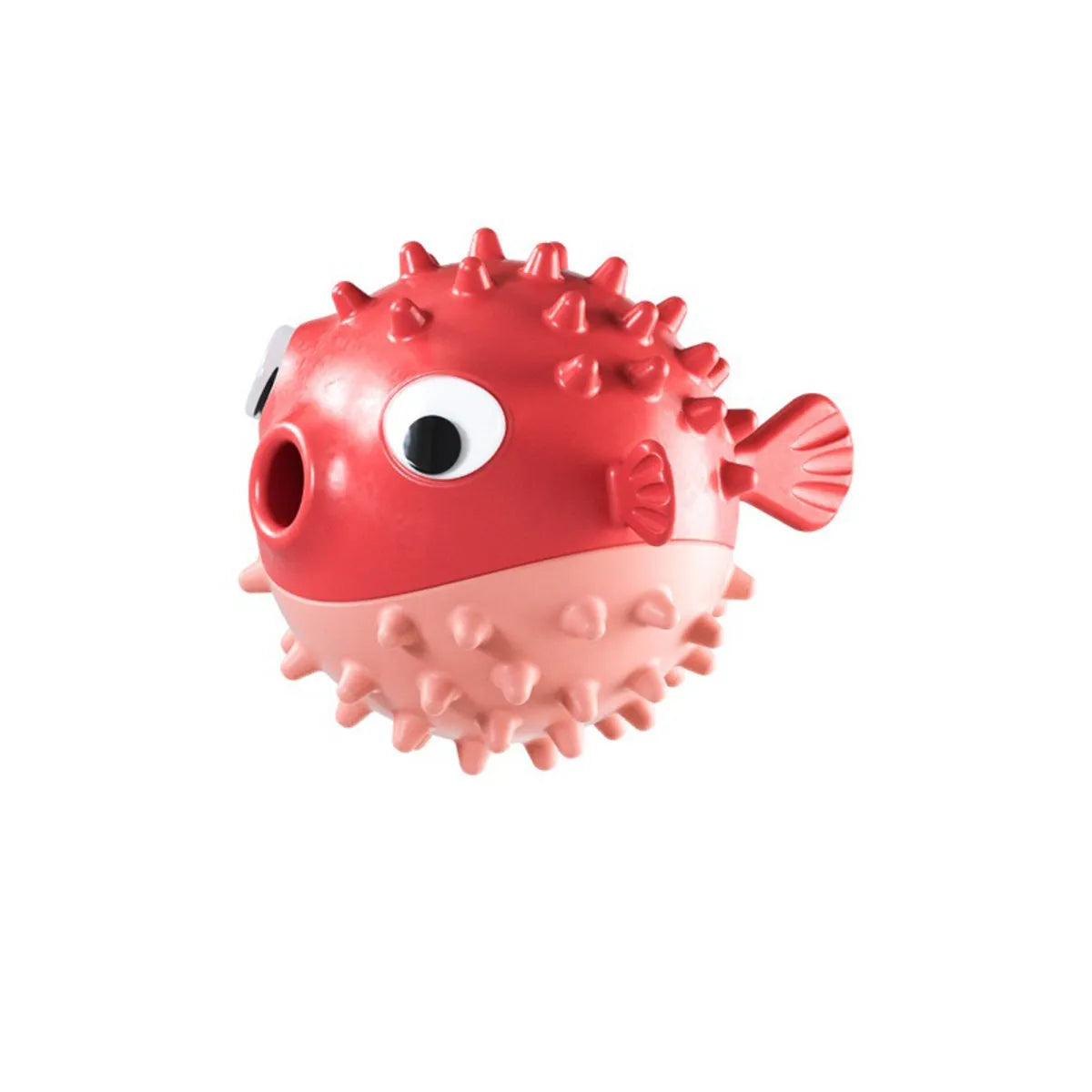 Yellow fish-shaped vinyl dog chew toy with textured surface and squeaker for aggressive chewers