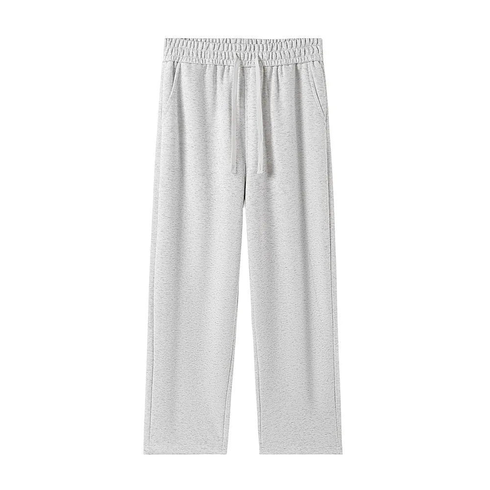 High-waisted casual straight-leg cotton sweatpants in loose fit, available in multiple colours